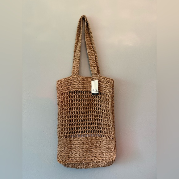 a.n.a Handbags - a.n.a Tan Woven Crochet Tote Bag